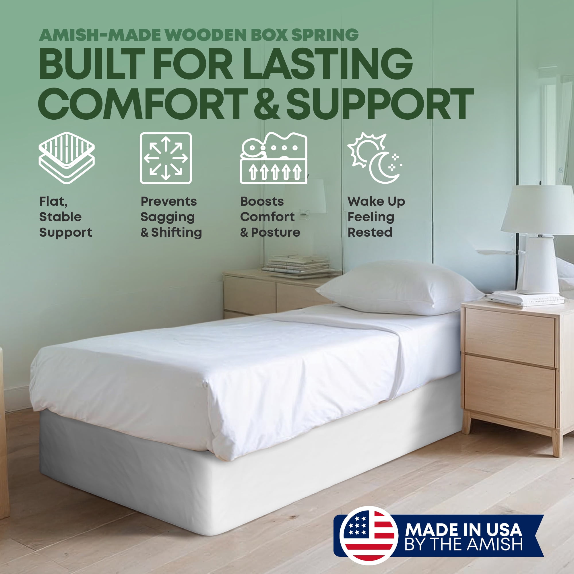 Continental Sleep, 10” Twin Box Spring Only for Twin Size Bed, Solid Wood Mattress Foundation with Stable & Quiet Support, Flat-Packed & Easy Assembly, Wood Box Spring, White