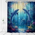 thumbnail image 2 of Dolphin Shower Curtain Blue Sea Animals Ocean Underwater Coral Tropical Fish Nautical Fabric Bathroom Decor Set-72"W x 86"L (Pack of 1), 2 of 7