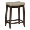 thumbnail image 1 of Linon Claridge 26" Wood Backless Counter Stool Beige Faux Leather Seat in Brown, 1 of 15