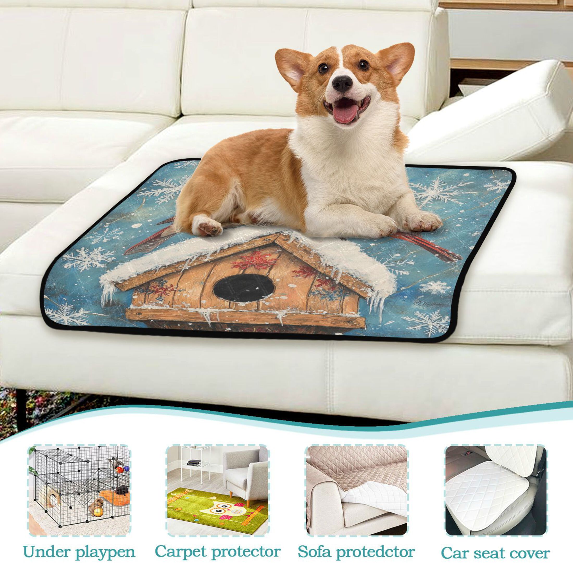 Qxltty Winter Cardinal Bird Cat litter Pads Pet Set of 2 Diaper Mats Center Anti-leakage Layer Absorbent Soft and Comfortable