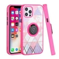 thumbnail image 2 of Bemz Ring Series Case for iPhone 14 Pro (TPU Silicone Cover with Magnetic Stand) and Vertical Nylon Belt Holster Pouch - Pink on Purple Marble, 2 of 9