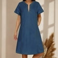 thumbnail image 2 of New V Neck Pleated Pocket Short Sleeved Denim Dress For Women Casual Dress, 2 of 4