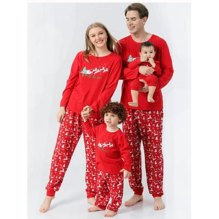 

BULLPIANO Christmas Pajamas Sets Matching Family Parent-child PJ s Long Sleeve Tee and Bottom Loungewear