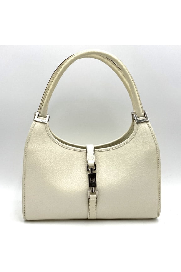 Pre-Owned GUCCI 002 1068 Jackie Line Handbag with Armrests, White Leather, Women's (Good)