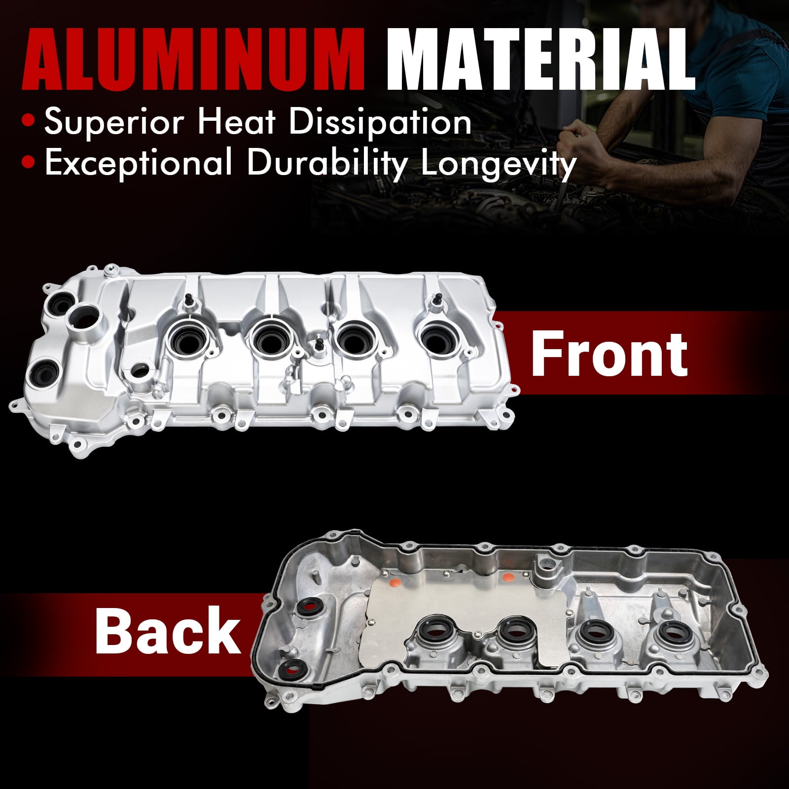 MITZONE Aluminum Valve Cover Compatible with Ford 2015-2021 5.2L Engines 2011-2017 5.0L Engines Left driver side