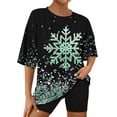thumbnail image 1 of Puntoco Pijamas para mujer Conjunto de camiseta y pantalones cortos de manga corta con cuello redondo y estampado navideño para mujer Ropa para estar en casa, 1 of 5
