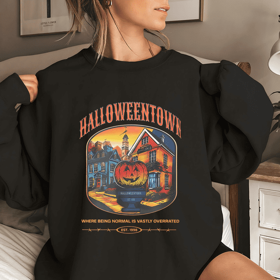 Womens Halloweentown Est 1998 Print Sweatshirts Halloween Pumpkin Graphic Tops Round-neck pure cotton sweatshirt Long Sleeve Casual Pullover Cotton Shirts for Daily Outfits Black,3XL