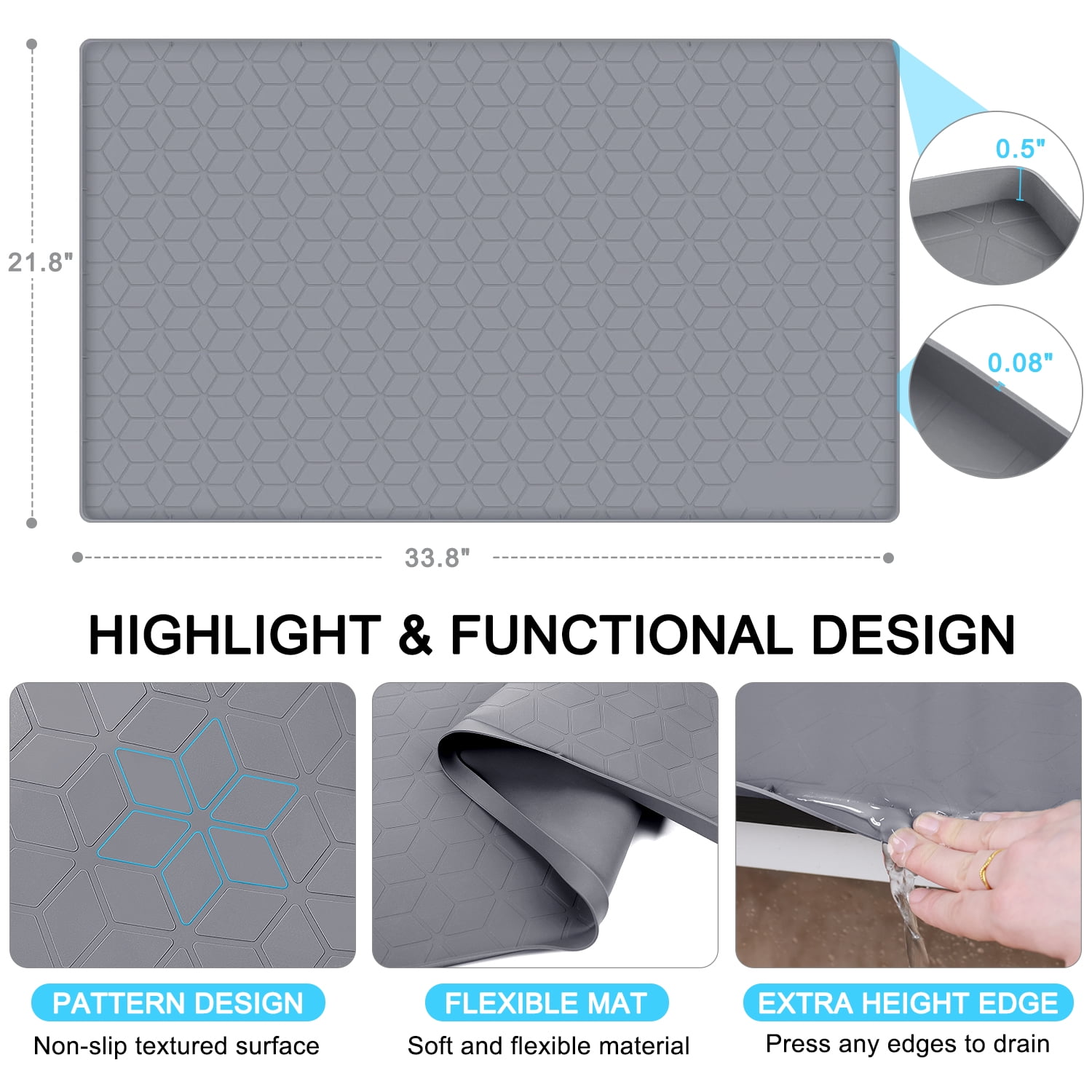 Livhil Under Sink Mat for Kitchen Waterproof, Silicone Sink Mat Cabinet Liner for Bathroom, Under Sink Mat with Raised Edge (34 x 22 Inch)