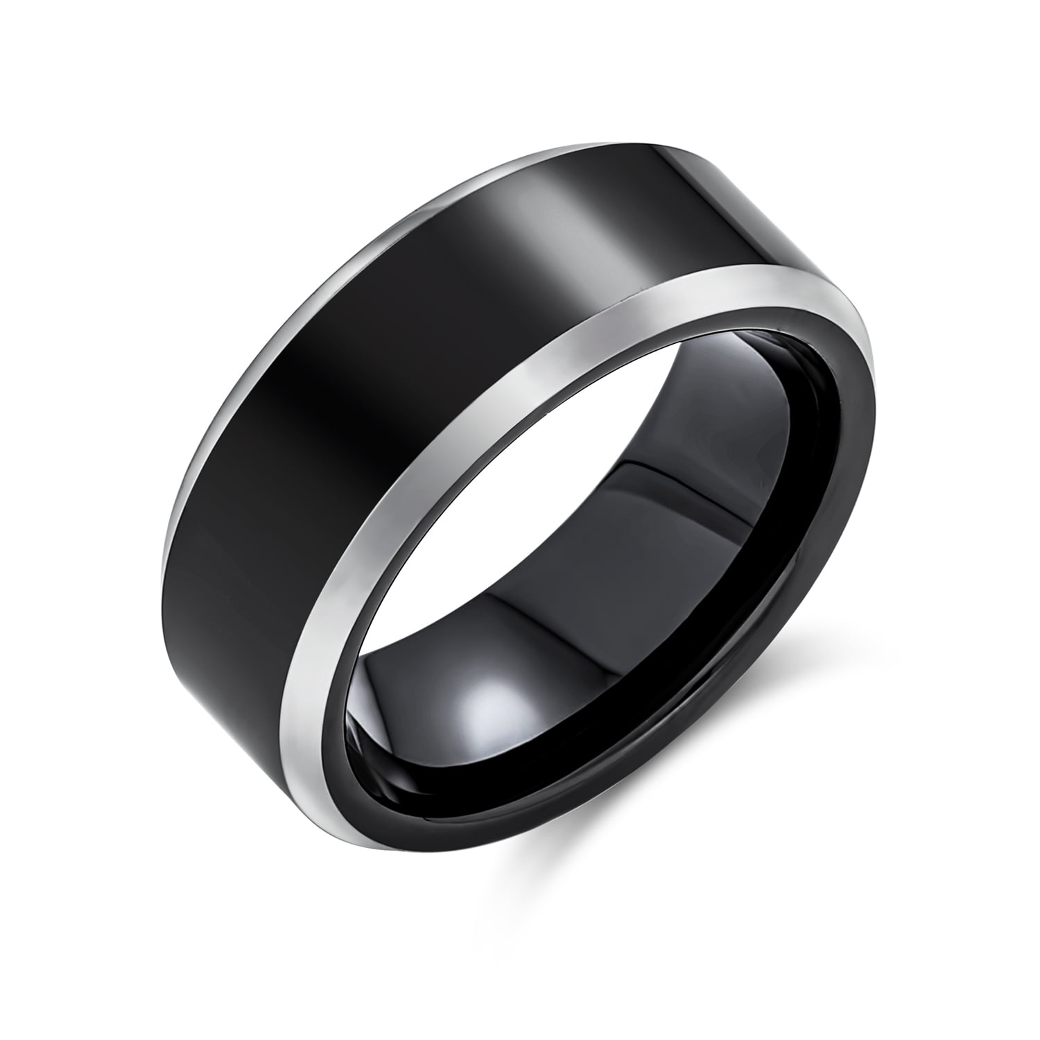 Double Accent Custom Engraving 8MM Comfort Fit Titanium Wedding Band Black Brushed Rose Tone Beveled Edge Promise Ring 