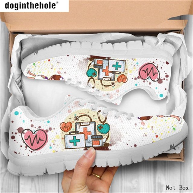 Doginthehole Hospital Heart Pattern - Zapatos planos para mujer, zapatillas de malla para correr, calzado de moda para mujer, para correr, gimnasio, suaves