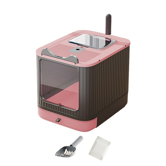 Enclosed Cat Litter with Removable Lid and Carry Handle for Indoor Pet Toilet Training