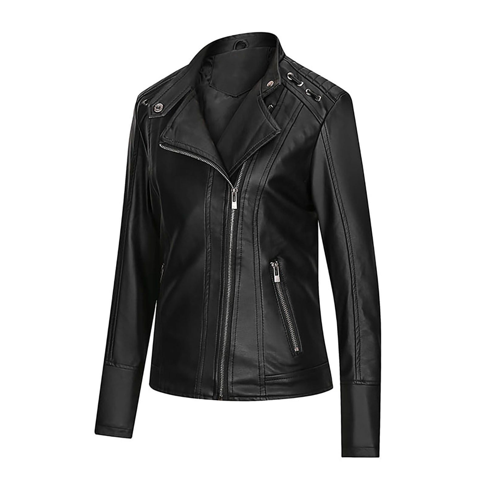 jsaierl Women's Faux Leather Jacket Zip Up Slim Fit Moto Biker Leather