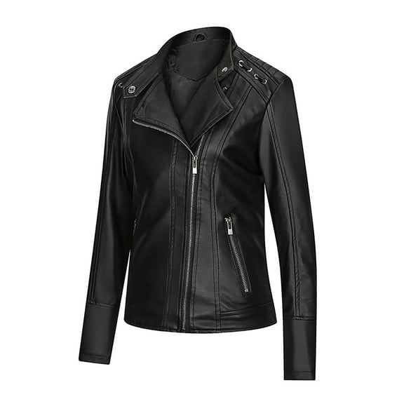 jsaierl Women's Faux Leather Jacket Zip Up Slim Fit Moto Biker Leather Jacket for Women Fall Winter
