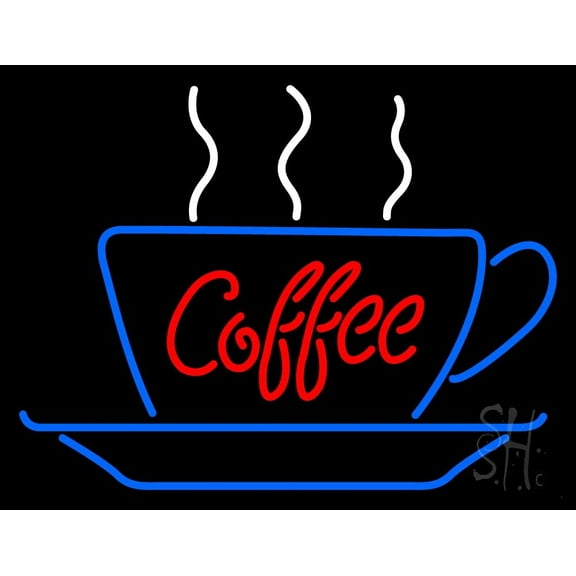 Red Coffee Inside Cup LED Neon Sign 15 x 19 - inches, Black Square Cut Acrylic Backing, with Dimmer - Bright and Premium built indoor LED Neon Sign for café and stroefront.