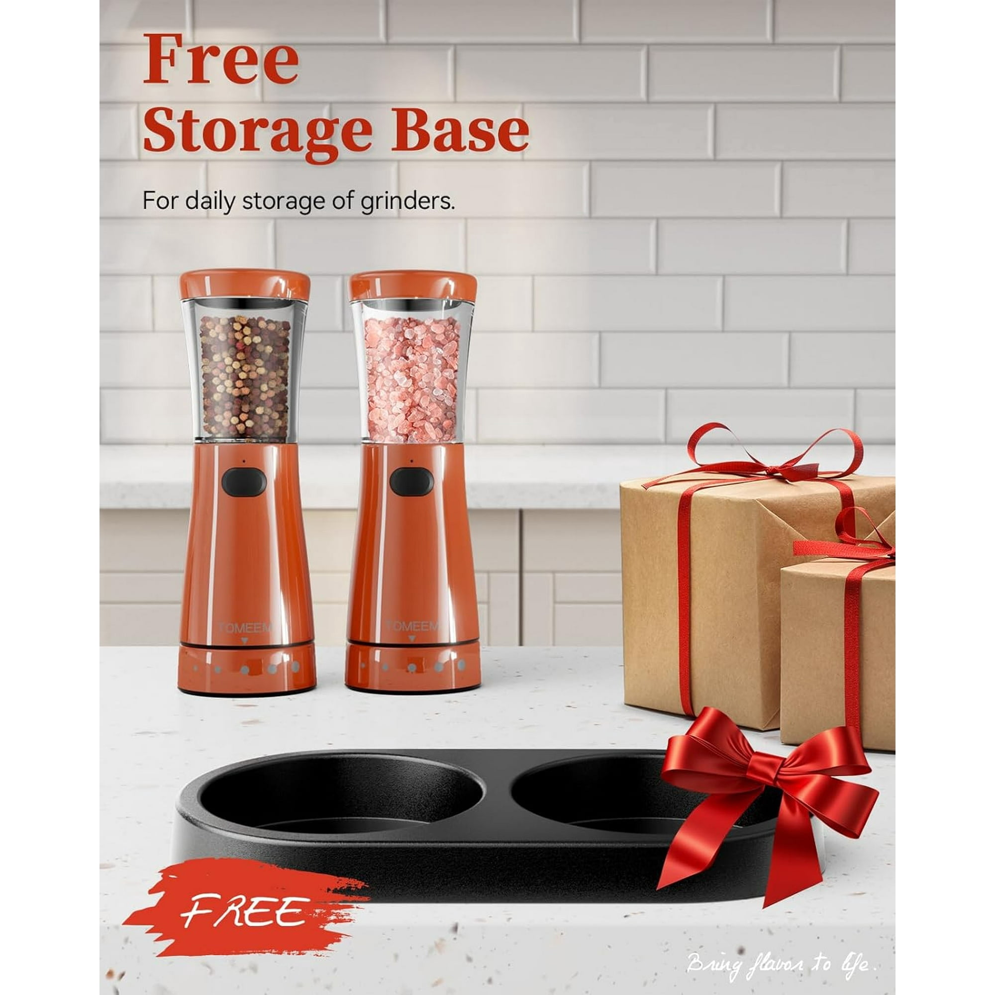 Tomeem Electric Salt and Pepper Grinder Set Rechargeable Stainless Steel Salt and Pepper Shakers Electric with Lights Double