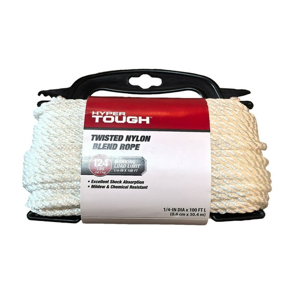 Hyper Tough Diameter 1/4 inch, 100 feet White Nylon Blend Twisted Rope, 1 Each