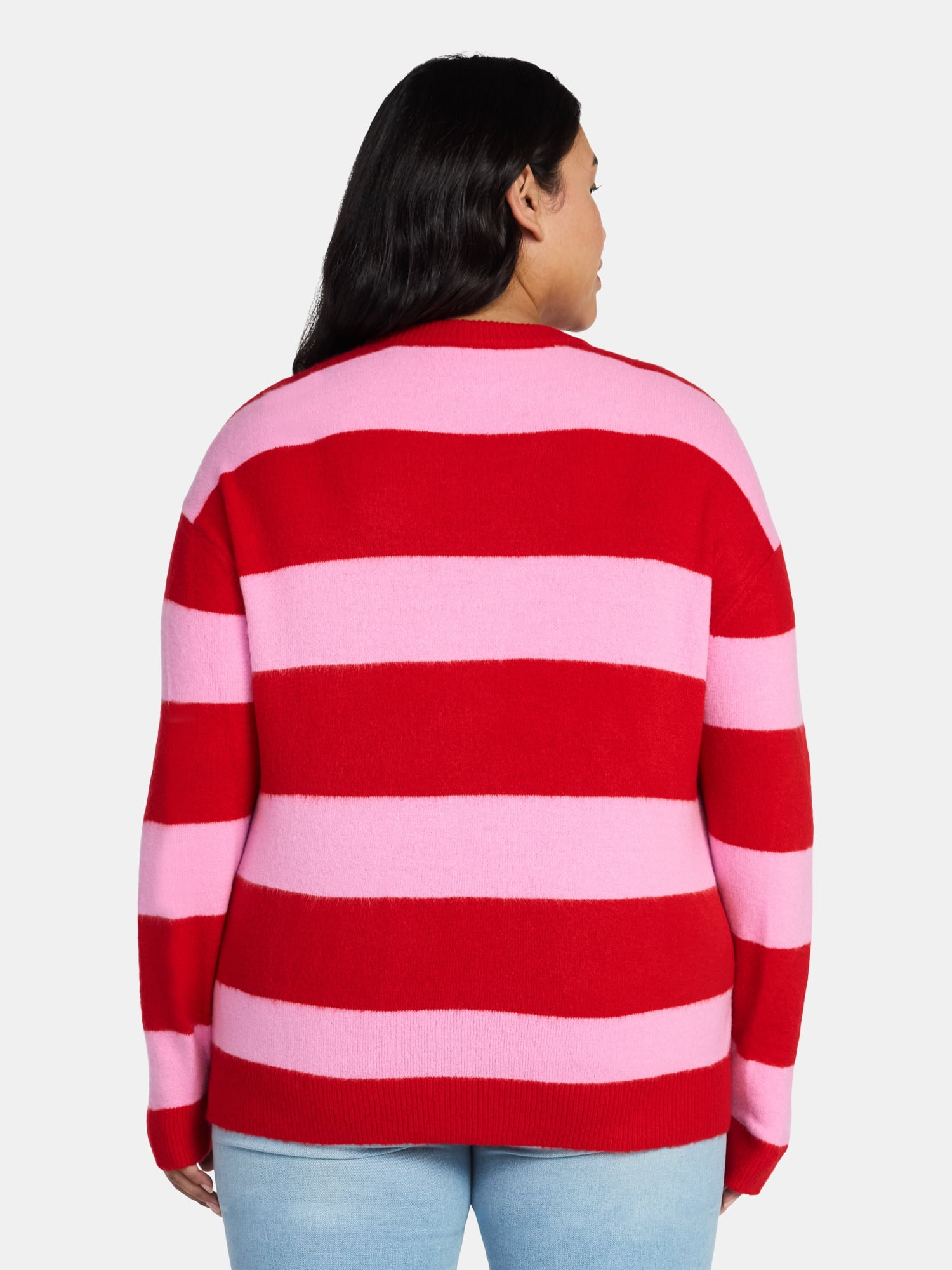 99 Jane Street Women’s and Women's Plus Striped Sweater with Bow Design, Sizes XS-4X