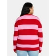 thumbnail image 3 of 99 Jane Street Women's and Women's Plus Striped Sweater with Heart Design, Midweight, Sizes XS-4X, 3 of 5