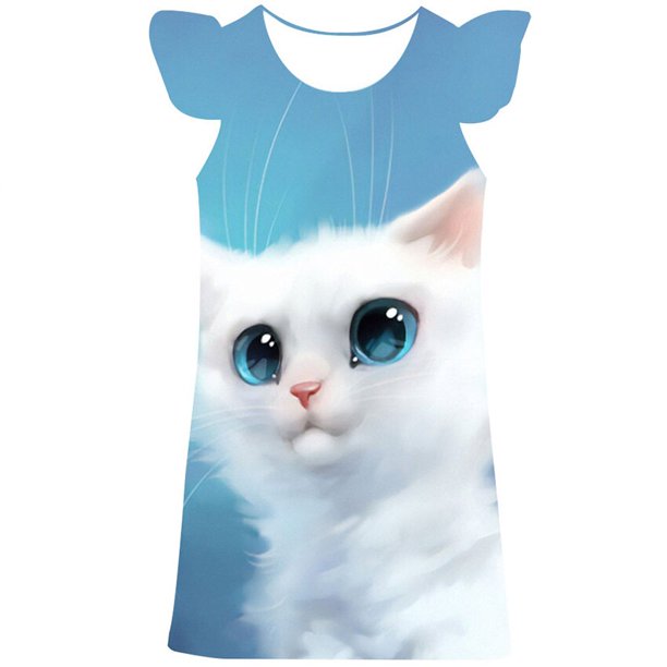 Vestido elegante para niñas y gatos, fiestas de boda, Princesa, Vestidos informales de dibujos animados, ropa para niños, faldas de moda de animales para niños, Vestidos 4T Gao Jinjia LED