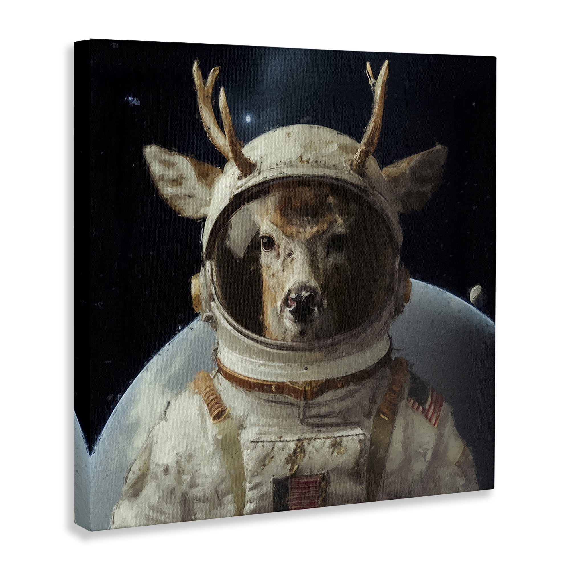 Stupell Industries Space Astronaut Deer Astrology & Stars Painting Wrapped Canvas Art Print Wall Art, 17 x 17