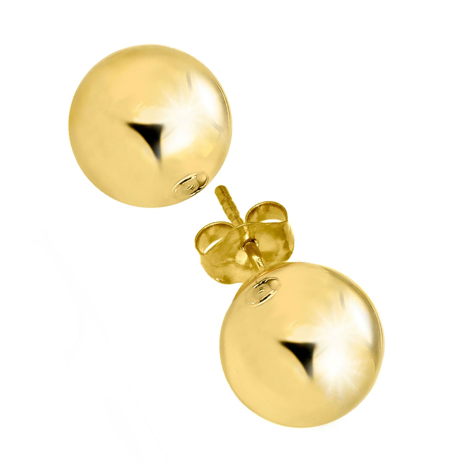 Jewelstop 14K Real Yellow Gold Stud Ball Earrings, Gold Friction Backs - 10 mm