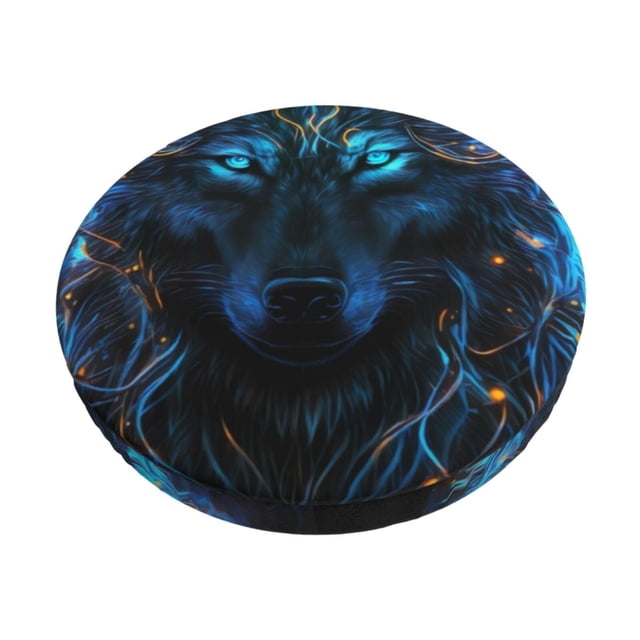 Easygdp Cool Blue Light Wolf Print Easy To Install Bar Stool Covers&Stool Covers Round&Elastic Stool Cover, Barstool Covers,Washable&Bottom With Elastic Edge-13 inch