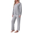 thumbnail image 4 of Conjunto de pijama para mujer INSPIRE CHIC, de punto waffle, de manga larga, 2 piezas, atuendo de sudadera, XL, gris claro, 4 of 6