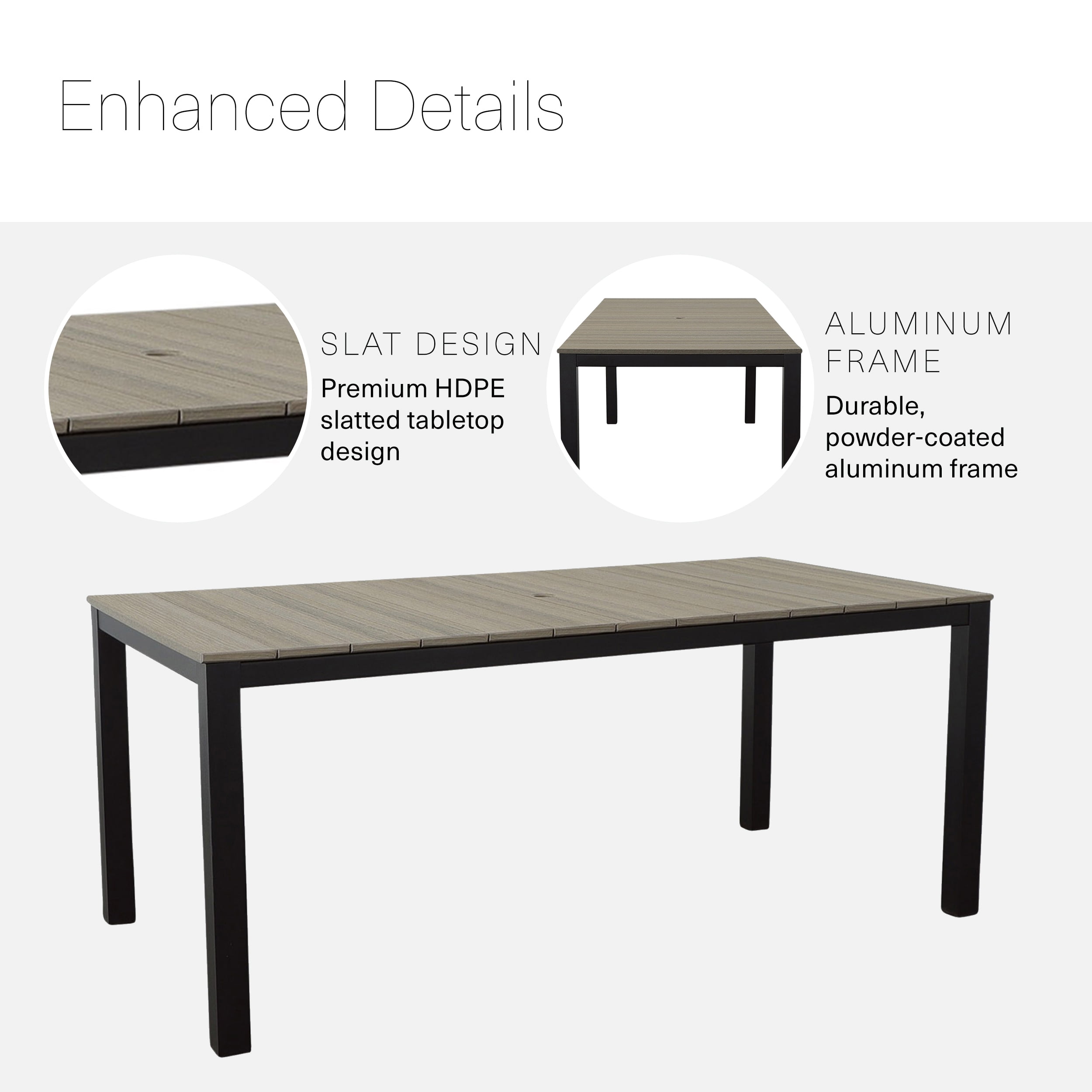 DuroGreen Park City 72" Rectangular 6-Pc Outdoor Dining Set, 1 Table/1 Bench/4 Chairs Made With All-Weather Tangent Sustainable Lumber, High End Patio Furniture, Black with Coastal Gray