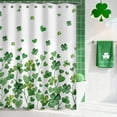 thumbnail image 3 of St Patricks Day Shamrock Shower Curtain, Spring Shamrock Decor White Green Bathroom Curtain Set - 72x72 Inch Waterproof Polyester Fabric with Hooks, 3 of 8