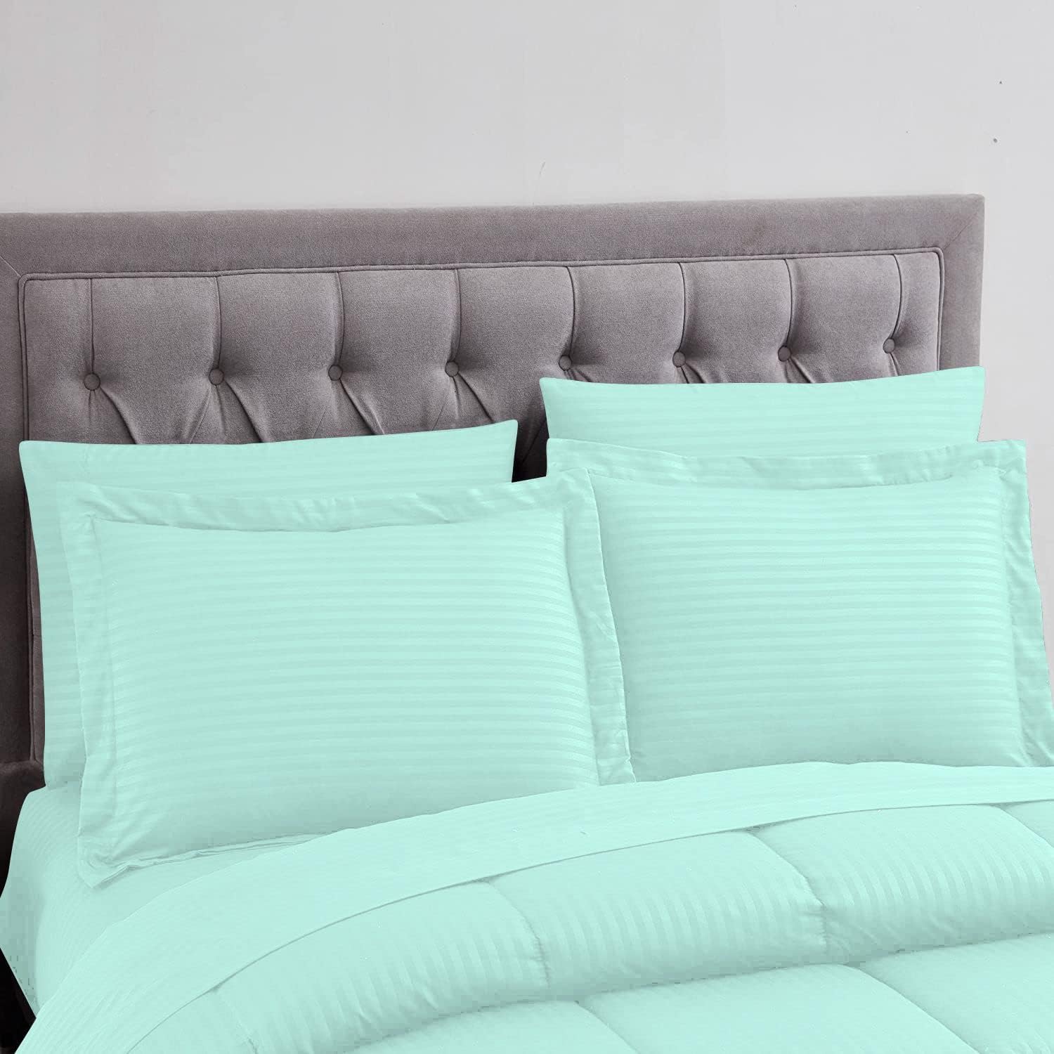 D.N.G. BEDDINGS King/Cal King Size 800 Thread Count, 100% Egyptian Cotton, Aqua Blue Premium Hotal Quality, 5 Piece Box Design Striped Comforter Set