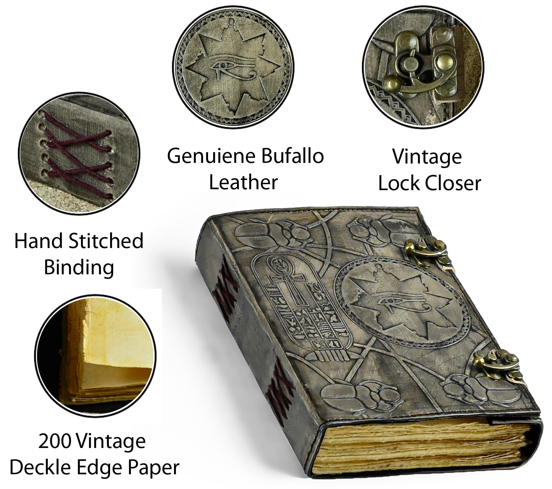 Vintage Leather Journal, Embossed 7-Stone Diary, Wiccan