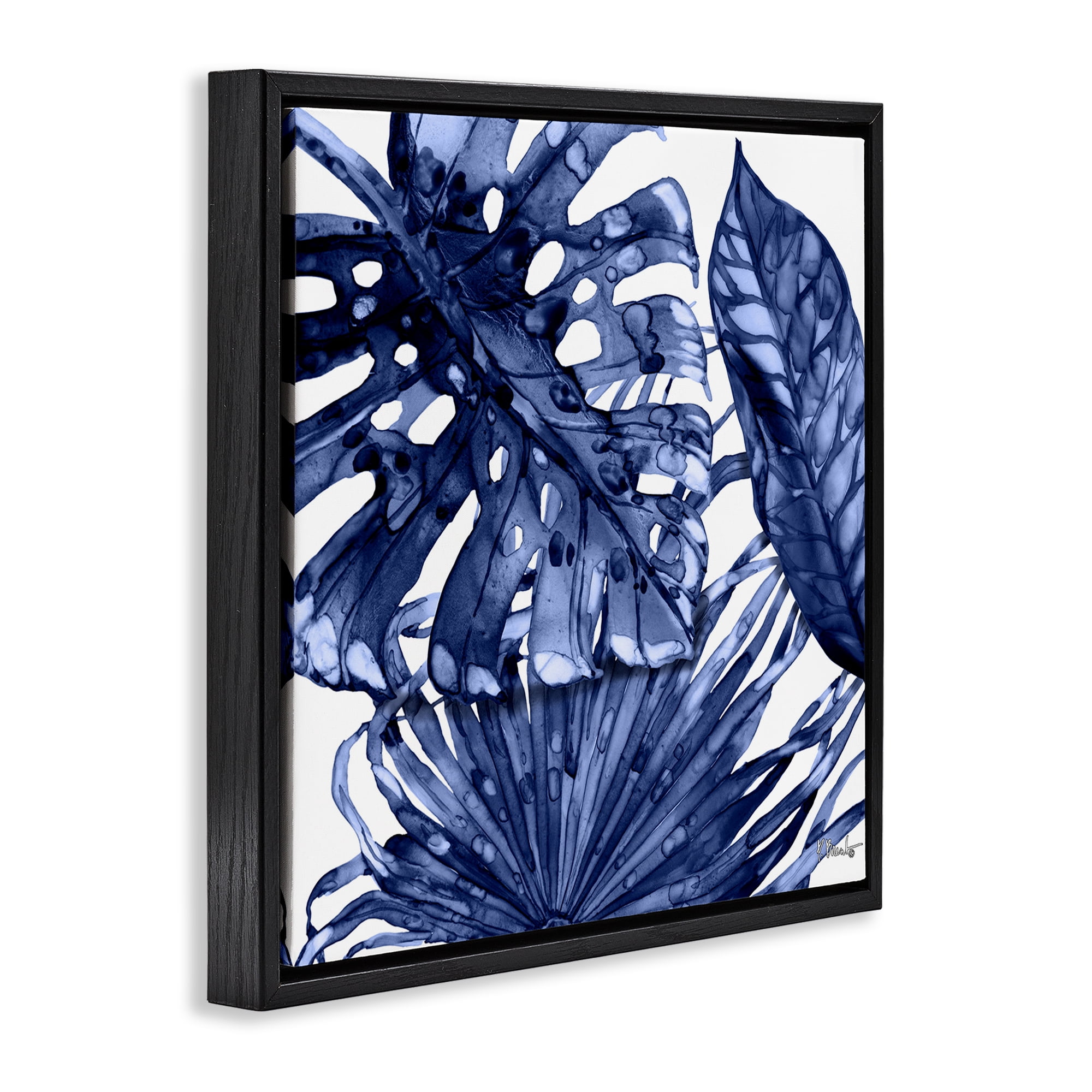 Stupell Industries Blue Hued Palms Botanical & Floral Painting Black Floater Framed Canvas Art Print Wall Art, 18 x 18