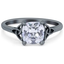 Black Tone, Celtic Art Deco Wedding CZ Engagement Bridal Ring 925 Sterling Silver