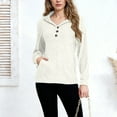 thumbnail image 3 of Otntypg Fashion Women Hoodie Sweater Tops Lightweight Casual Fall Spring Long Sleeve Ribbed Knit Drawstring Button V Neck Hooded Pullover Sweatshirts with Pockets White XL, 3 of 7