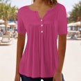 thumbnail image 1 of Womens Pleated Tunic Tops, Short Sleeve Button V-Neck Solid Color Loose Fitting T-Shirt Blouse Tops Lady Plus Size Tunic Tops XL, 1 of 7