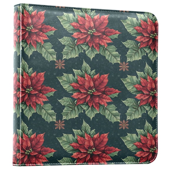 FORMRS 3 Ring Photo Album 4"x6" Self Adhesive Large Capacity PU Leather Cover, Red Christmas Poinsettias