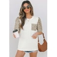 thumbnail image 4 of Women's Elegant White Leopard Patchwork Puff Sleeve T-Shirt with Crochet Lace Trim - [ZhiHiMeRi] | (US 12-14)L, 4 of 12