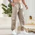 thumbnail image 3 of MELDVDIB Mens Cargo Pants Baggy Drawstring Elastic Waist Joggers Solid Color Stretch Outdoor Pants with Pockets Khaki M, 3 of 9