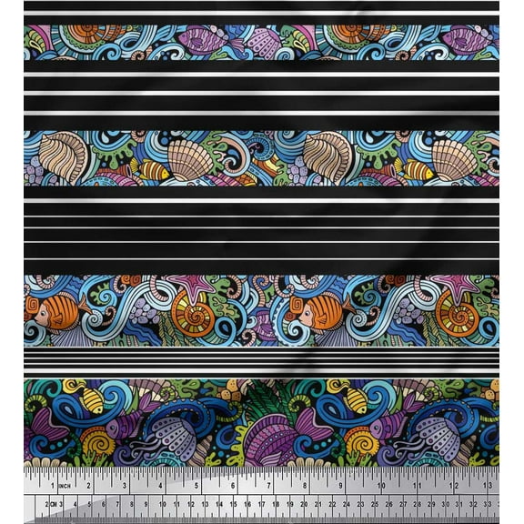 Soimoi Cotton Duck Fabric Coral,Shell & Fish Ocean Fabric Prints by Yard 42 Inch Wide