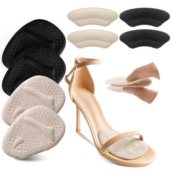 Almohadillas para zapatos Riootlnm, almohadillas metatarsianas, insertos en el talón, beige y negro