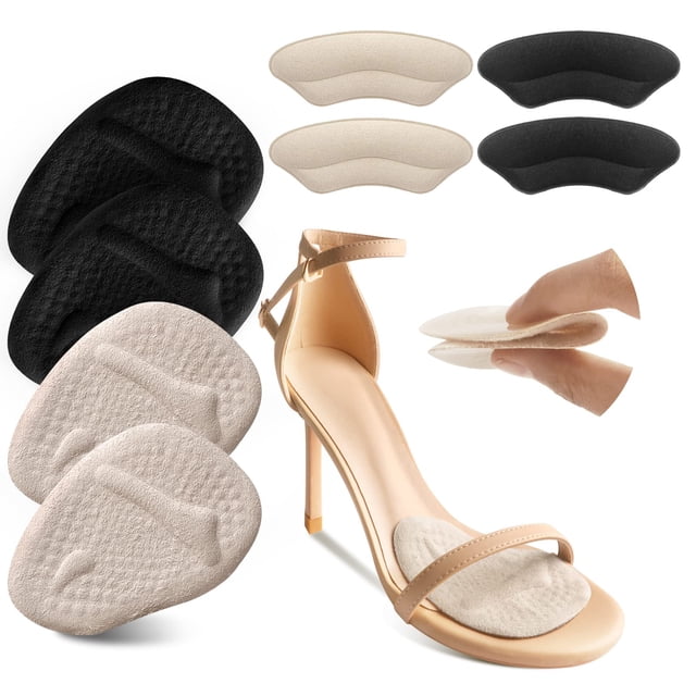 Almohadillas para zapatos Riootlnm, almohadillas metatarsianas, insertos en el talón, beige y negro
