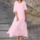 thumbnail image 2 of Vestido informal de manga corta y cuello redondo liso para mujer: doble capa con abertura, corte holgado, para el día a día, fiestas y ocasiones elegantes, 2 of 7
