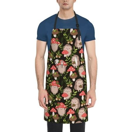 

Rateoe Edgehog and Mushrooms Aprons with Pocket Men Womens Aprons Waterproof Adjustable Cooking Aprons for Kitchen Gardening and Salon