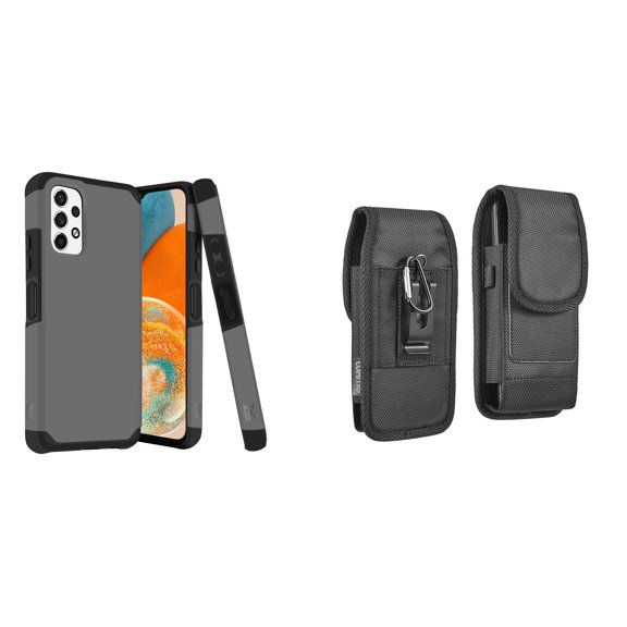 MK Armor Case for Samsung Galaxy A23 5G and Belt Holster Pouch - Gray