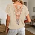 thumbnail image 6 of cfhntfmh Womens Summer V Neck Tops Short Sleeve Sweaters Knit Casual Plus Size Shirts Hollow out Lace Back with Drawstring Trendy Boho Tops, 6 of 7