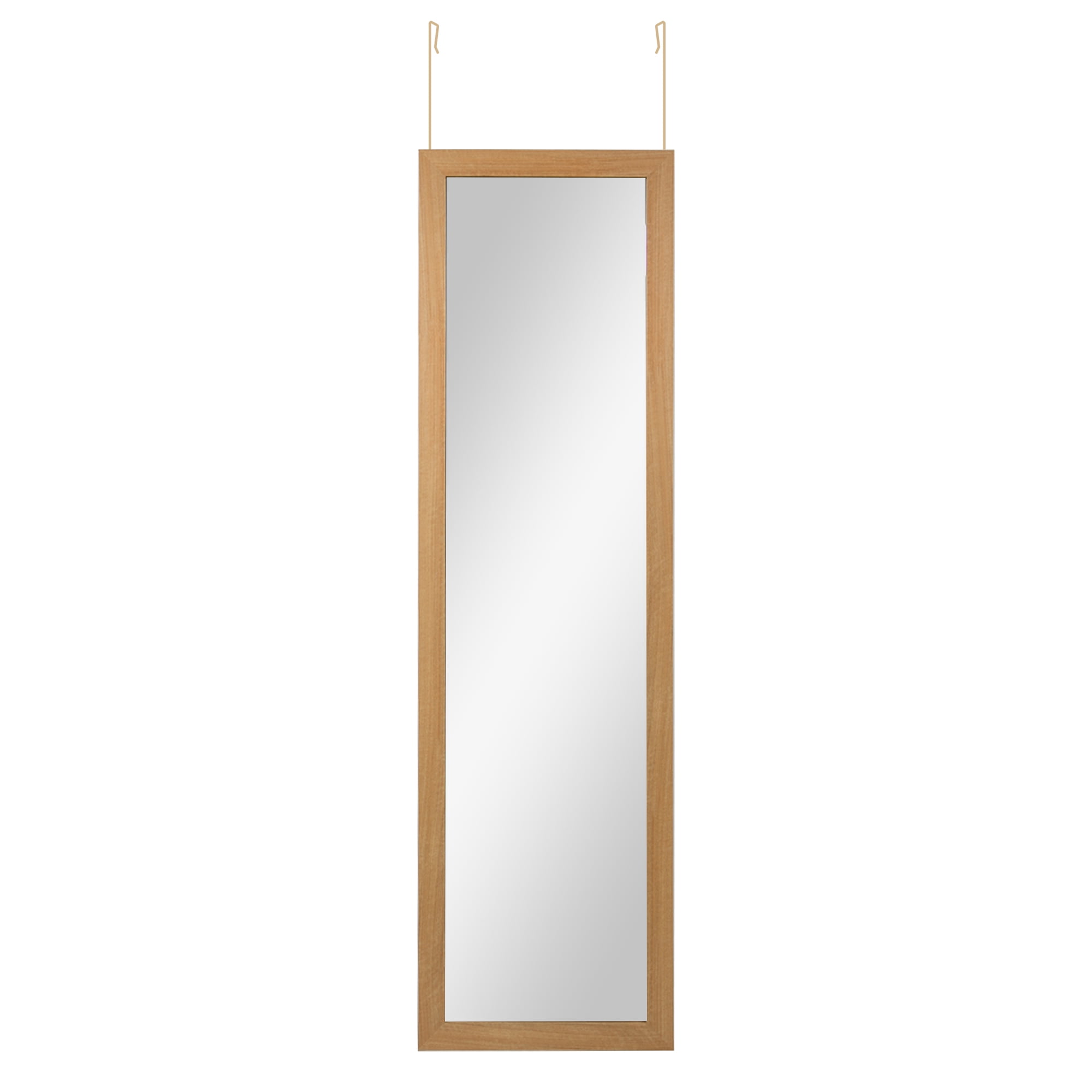 Mainstays Art Gallery Over the Door Framed Mirror, Full Length Mirror with Two Hooks, Teak-Look finish, 14.25x50.45in