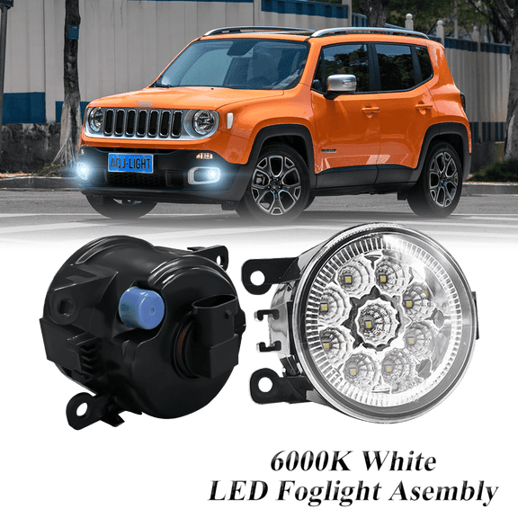 Pair Round LED Fog Lights for Jeep Renegade 2015-2023, 55W White Clear Off-Road Lamps Black Front Bumper LED Fog Lights Assembly