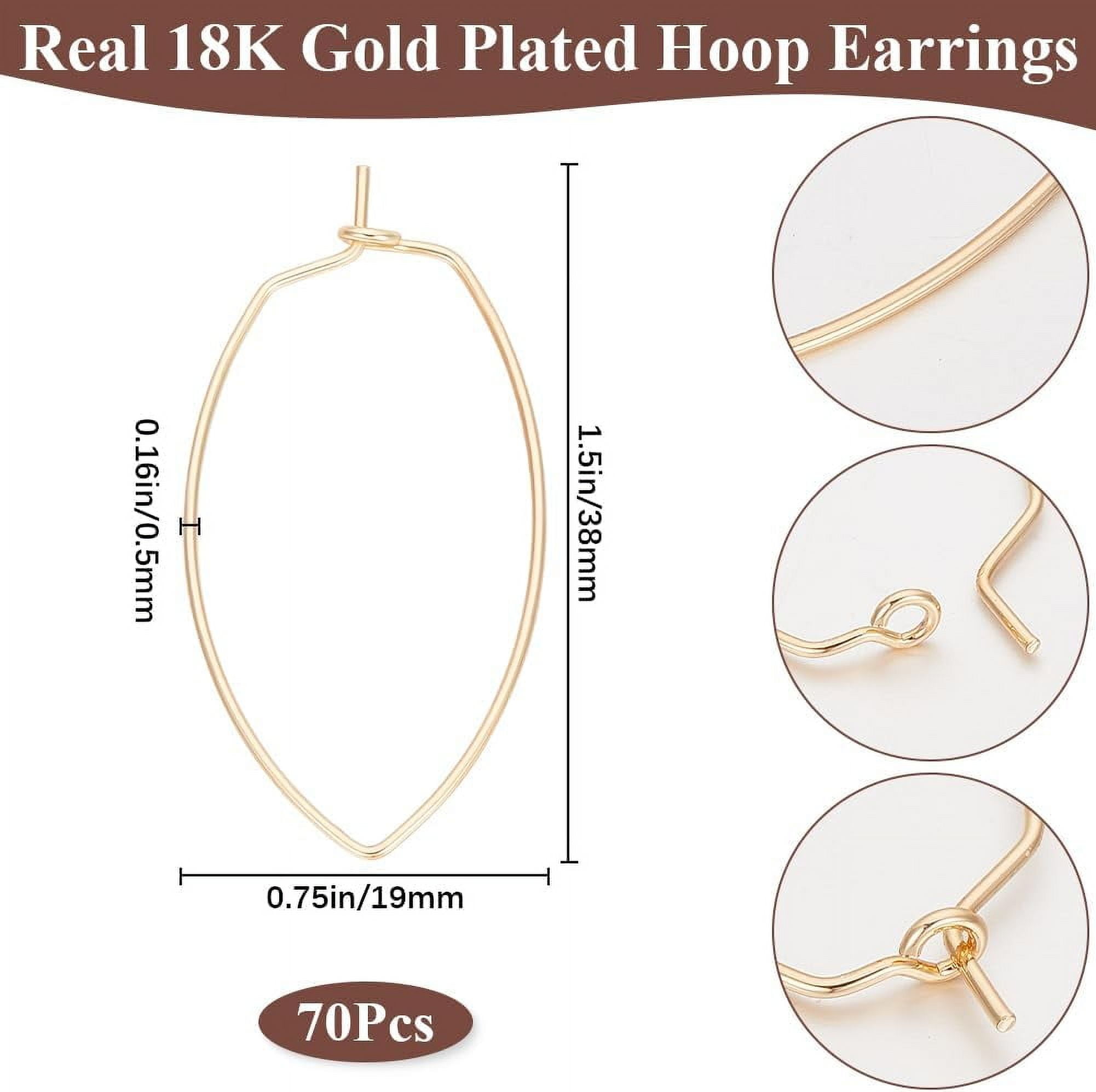 1 Box 70Pcs Round Earring Hoops Real 18K Gold Plated Brass Beading Eye Shaped Ear Findings for DIY Earring Craft Making