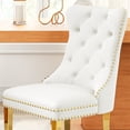thumbnail image 4 of Velvet Dining Chairs Set of 2, Upholstered Tufted Dining Chairs with Stainless Steel Legs & Pull Ring for Dining Room, Living Room(Gold White), 4 of 6