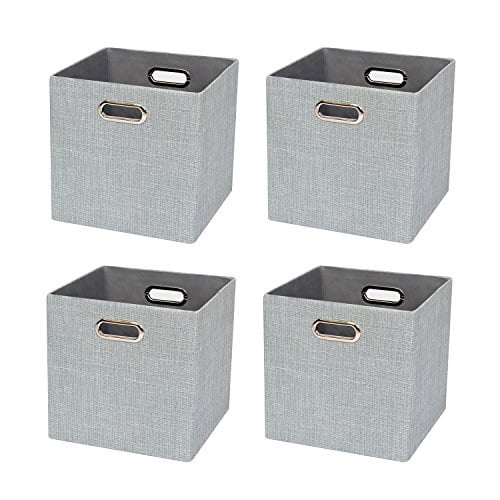 Posprica Storage Boxes Thick and Heavy Duty Foldable Organiser Cube Basket Bin 33×33×33cm/4pcs, Beige
